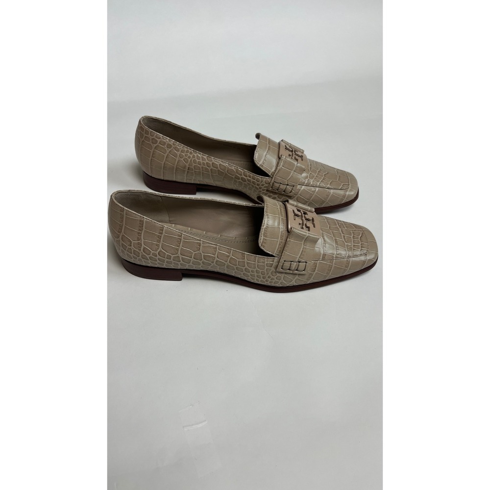 Tory Burch Georgia Sand Croc Embossed Leather Loafers Square Toe 83320 Size 10M - Picture 8 of 9